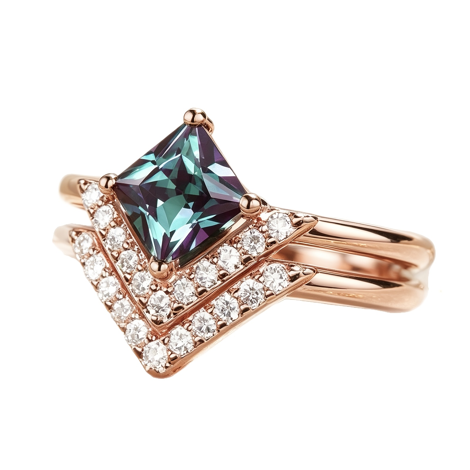 Princess Square Dazzling Zirconium Couple Engagement Ring